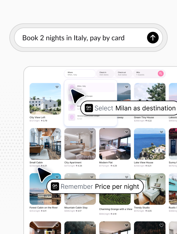 AI agents running natural-language tests across a booking flow